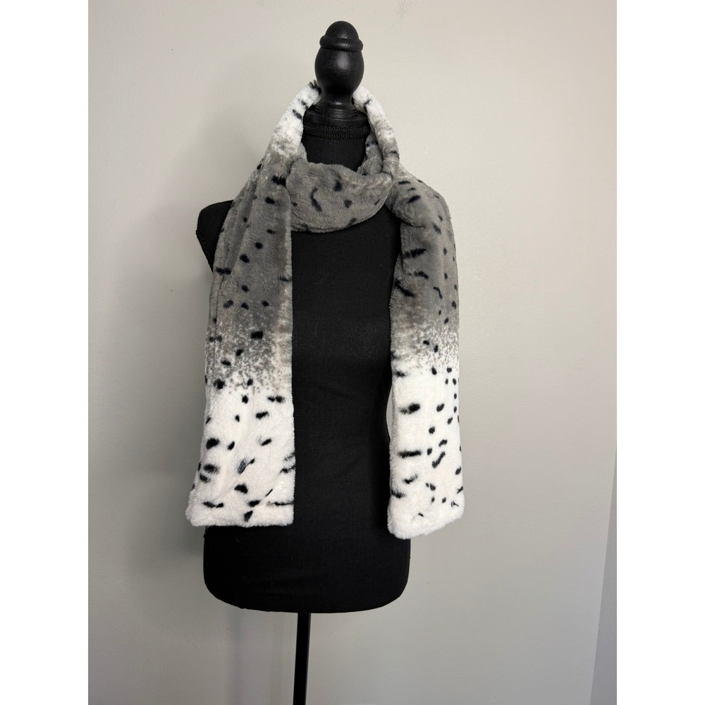 Minky Couture Faux Fur Scarf Dalmatian Print Grey White Ombre Animal Spot Plush